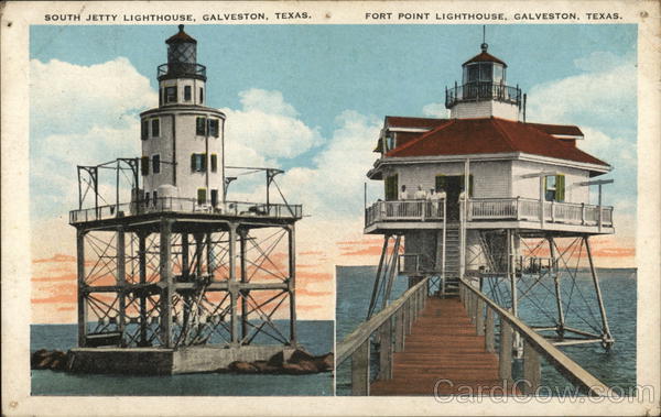 South Jetty and Fort Point Lighthouses Galveston Texas