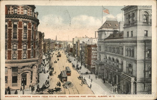 Broadway, Looking North from State Street, Showing Post Office Albany New York
