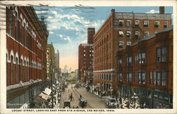 Locust Street, Looking East From 6th Avenue Des Moines, IA Postcard Postcard Postcard