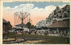 Airships and Scenic Mt. Railway, Lovers Midway, Willow Grove Park Postcard