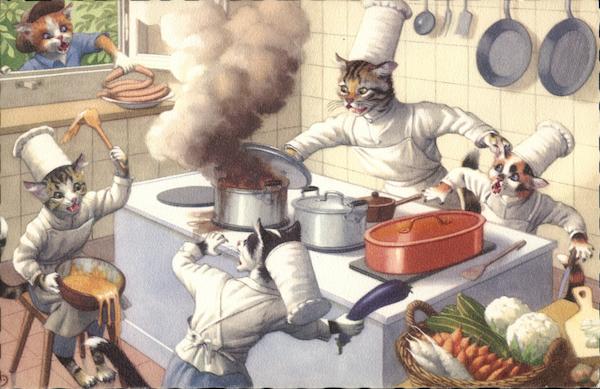 Cats Dressed like Chefs in the Kitchen