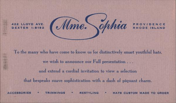 Mme. Sophia Providence Rhode Island Advertising