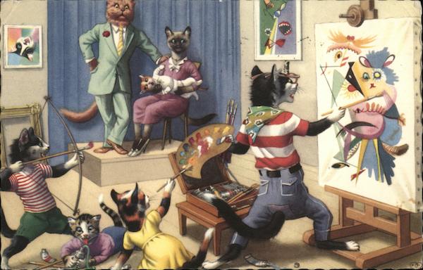 Cats Dressed as Humans - Painting and Posing