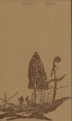 Block Print of Mushroom Postcard