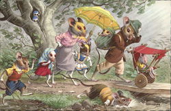 Family of Mice Running to Get Out of Rain Postcard Postcard Postcard