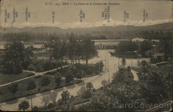 Railway Station and Pyrenees Mountains Pau France