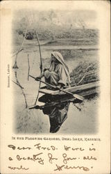 Woman in the Floating Gardens, Dhal Lake Srinagar, India Postcard Postcard Postcard