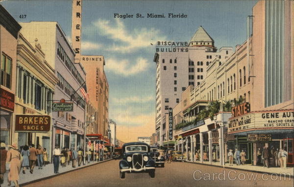 Looking Along Flagler Street Miami Florida