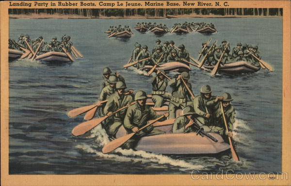 Landing Party in Rubber Boats, Camp Le Jeune, Marine Base New River North Carolina