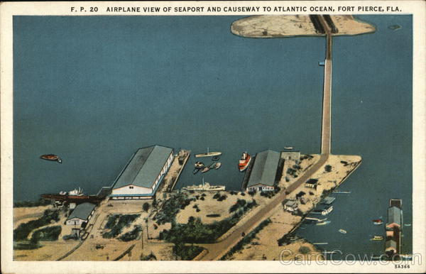 Airplane View of Seaport and Causeway to Atlantic Ocean Fort Pierce Florida