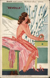 Reveille - Girl Waking Up to Alarm Postcard