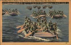 Landing Party in Rubber Boats, Camp Le Jeune, Marine Base Postcard