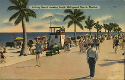 Bathing Beach Looking South Hollywood Beach, FL Postcard Postcard Postcard