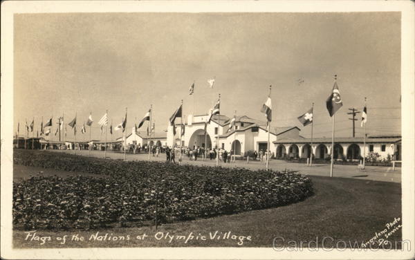1936 Flags of Nations at Olympic Village Los Angeles California