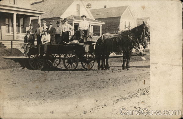 Men Riding on Horse Drawn Cart Horse-Drawn