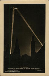 Searchlights in the sky at night - The Raider, a publication sanctioned by Official Press Bureau. England Postcard Postcard Postcard