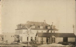 Railroad Crossing, Depot, Hobbs Hotel Postcard