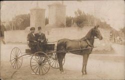 Two Men in Horse Drawn Cart Postcard