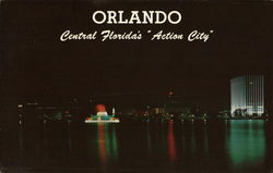 Centennial Fountain at Night in Lake Eola Orlando, FL Postcard Postcard Postcard