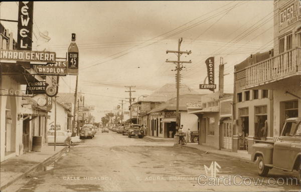 Calle Hidalgo Street Scene, 1956 Ciudad Acuña Mexico