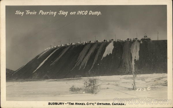 Slag Train Pouring Slag on INCO Dump Sudbury Canada