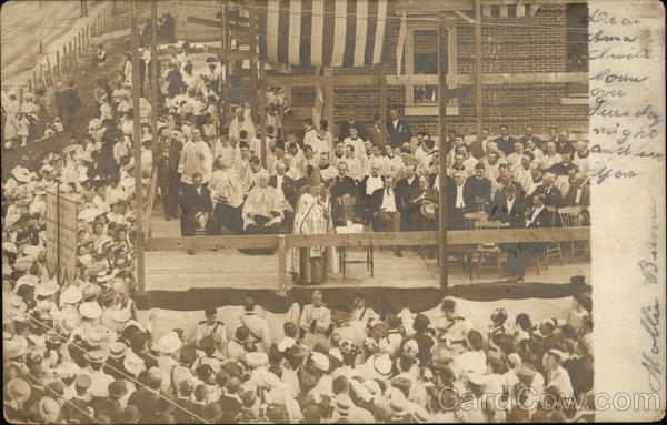 A large crowd gathers for an outdoor Religious Service (Pope?)
