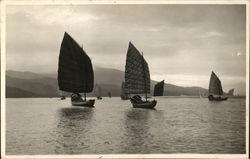 Chinese Sailboats (Junk) in the water - 1937 China Postcard Postcard Postcard