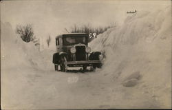 Car on Snow Covered Road Cars Postcard Postcard Postcard