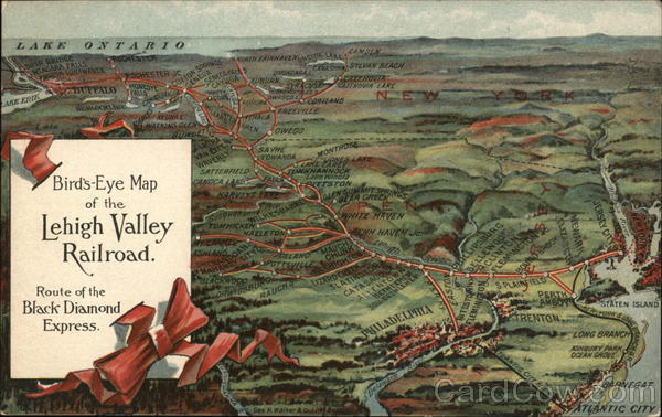 Birds Eye Map of the Lehigh Valley Railroad Trains, Railroad