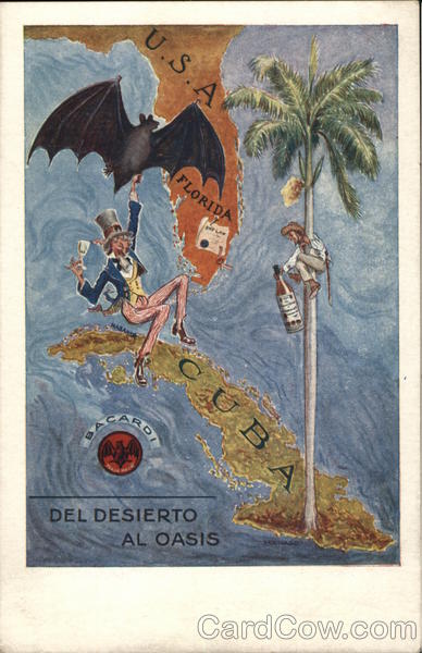 Uncle Sam Bat Devil & Cuba Map Bacardi Rum Advertising