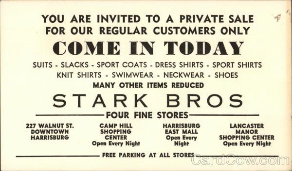 Stark Bros Harrisburg Pennsylvania Advertising
