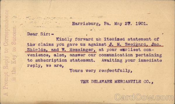 The Delaware Mercantile Co. Harrisburg Pennsylvania