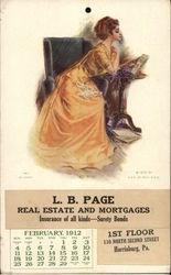 L.B. Page Real Estate and Mortgages February 1912 Calendar Postcard