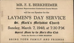 St. Mark's Methodist Church / Laymen's Day Service Harrisburg, PA Postcard Postcard