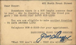 Harrisburg Blood Donor Service Postcard