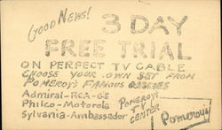 Pomeroy's TV Center - 3 Day Free Trial on TV Cable Harrisburg, PA Advertising Postcard Postcard