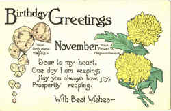 Birthday Greetings November Postcard