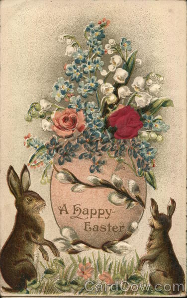 A Happy Easter - rabbits with flowers With Bunnies