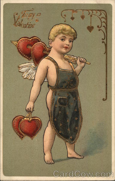 Cupid With Hearts on an Arrow Over His Shoulder