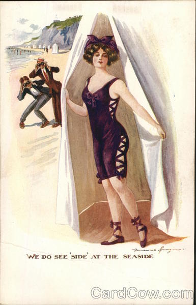 we do see side at the seaside - men spying on risque woman at the beach
