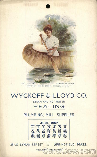 Wyckoff & Lloyd Co. Calendar - July 1907 Advertising
