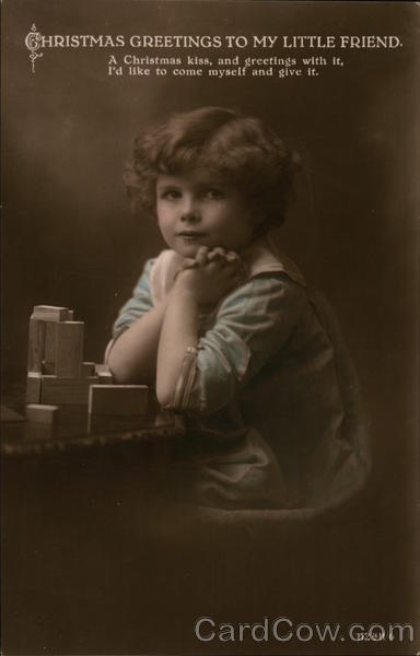 Christmas Greetings to my little friend  seated child Children Postcard