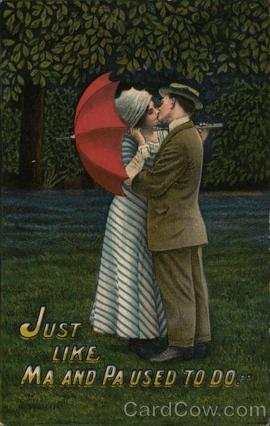 couple kissing with a red umbrella - Just Like Ma and Pa used to do