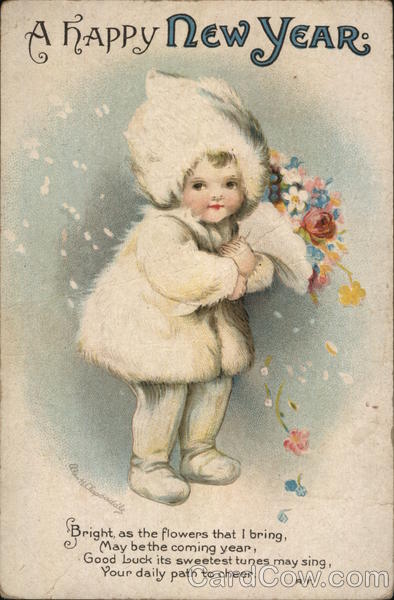 A Happy New Year child with flowers Ellen Clapsaddle