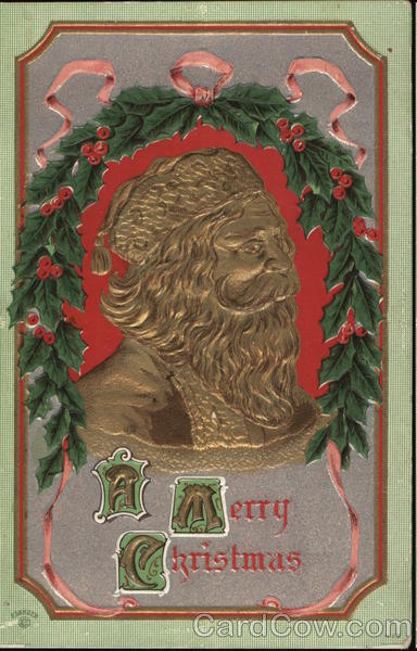 Santa face with Greenery and Red Berries Santa Claus