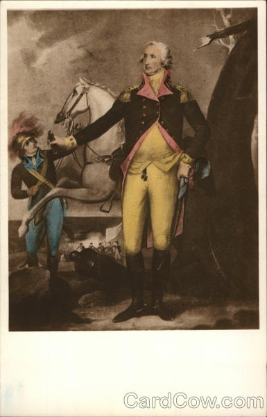George Washington in Uniform Standing in Front of White Horse