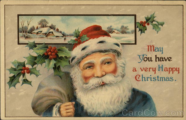 Santa in Blue with Red Hat Santa Claus