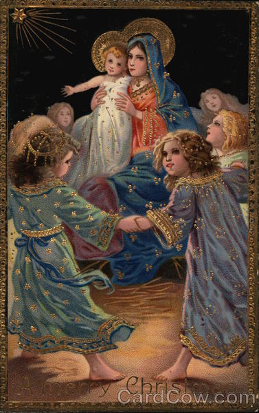 Merry Christmas - Angels dancing around the madonna & child