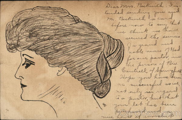 Pen & Ink Woman Hand Drawn