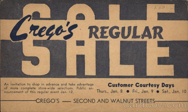 Crego's Regular Sale in Large Print Advertising